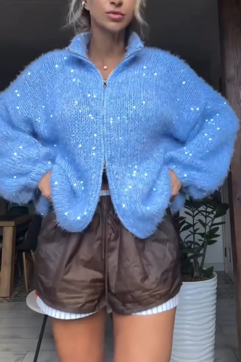 Women's Casual Warm Sequins Knit Cardigan