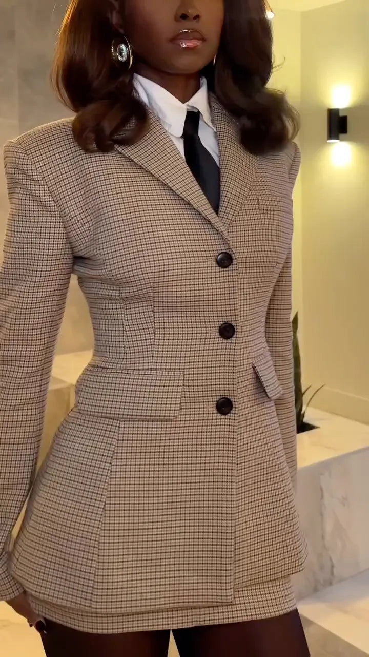 laid Blazer And Mini Skirt Suit Set Women Formal Outfit