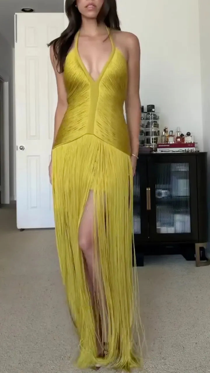 Fringe Halter Maxi Dress