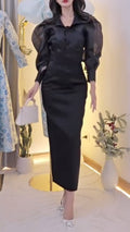 Organza Puff-Sleeve Top & Pencil Skirt Set