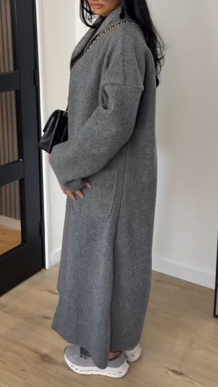 Gray Oversized Open-Front Longline Coat