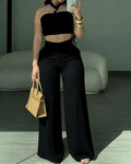 2 Piece Braided Trim Two Piece Outfit with Flared Trousers