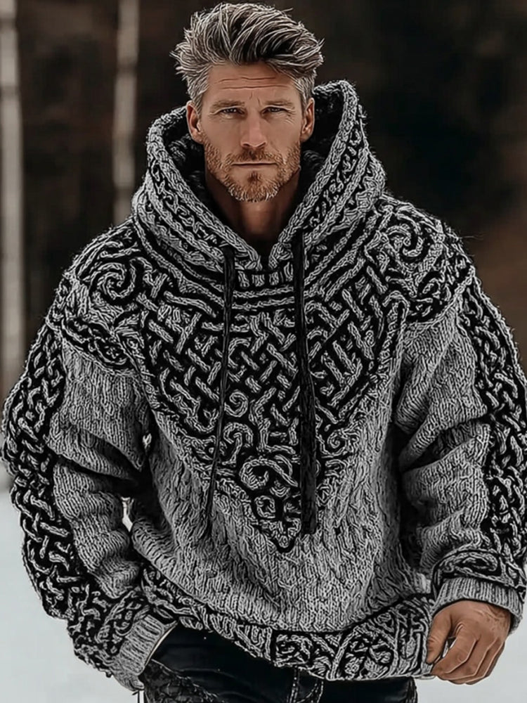 Men's Viking Celtic Art Cozy Knit Hooded Sweater
