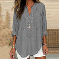 Vintage Embroidered Floral V-neck Linen Blend Blouse