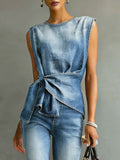 Women's Solid Color Art Denim Casual Stylish Sexy Shirt