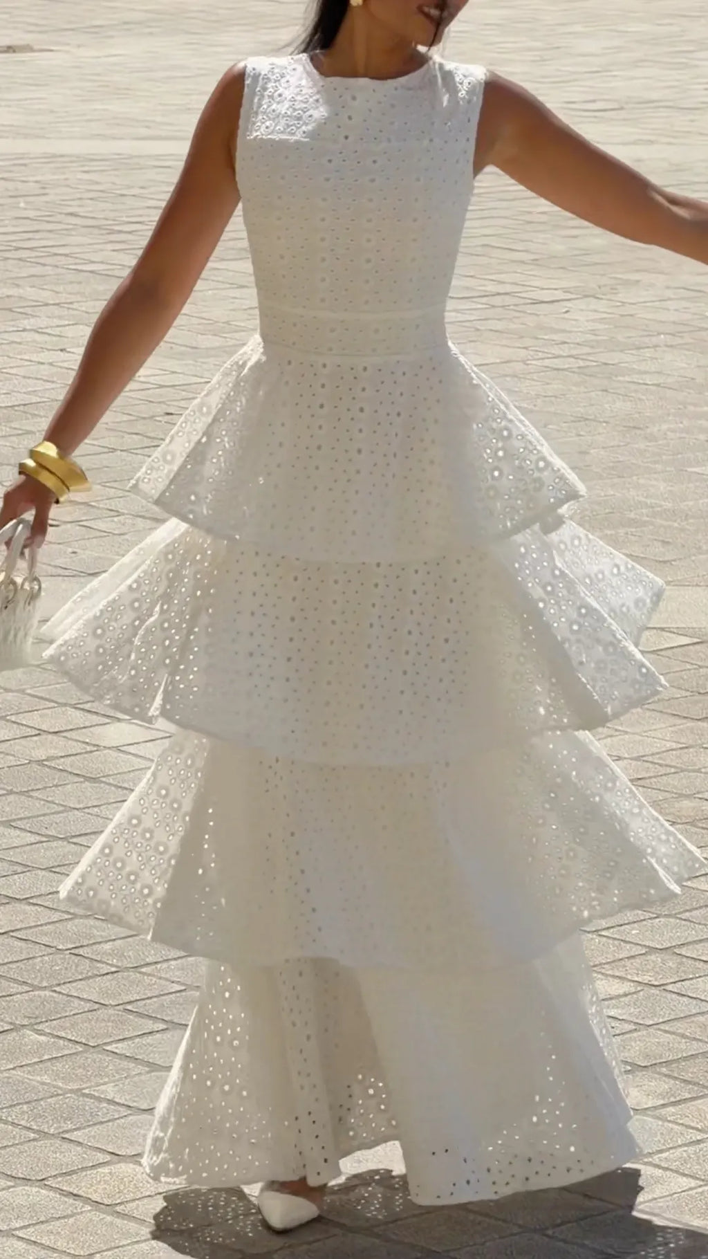 White Eyelet Tiered Maxi Dress