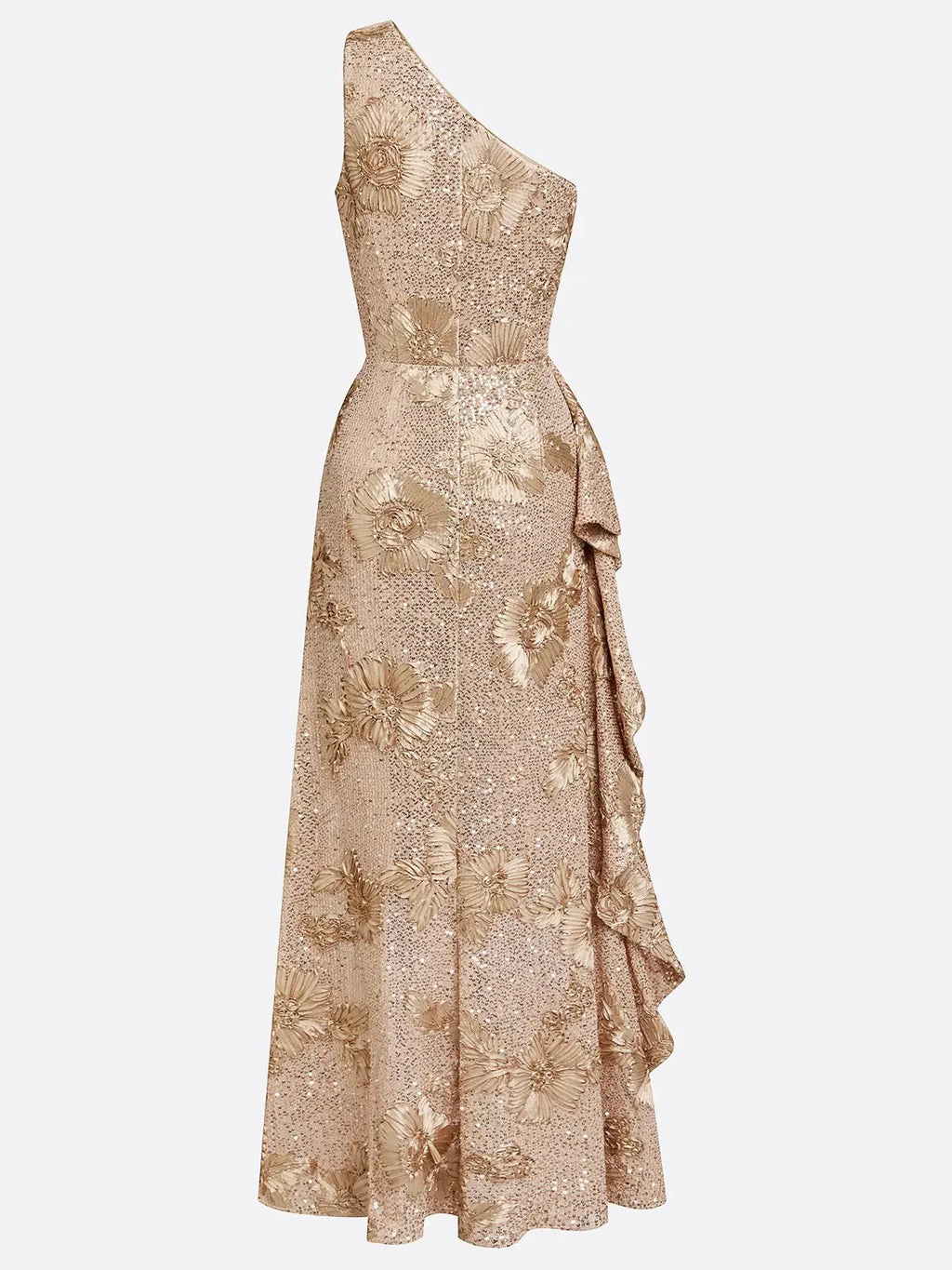 Champagne Jacquard Sequin One Shoulder Sleeveless Mermaid Floor-length Gown Dress