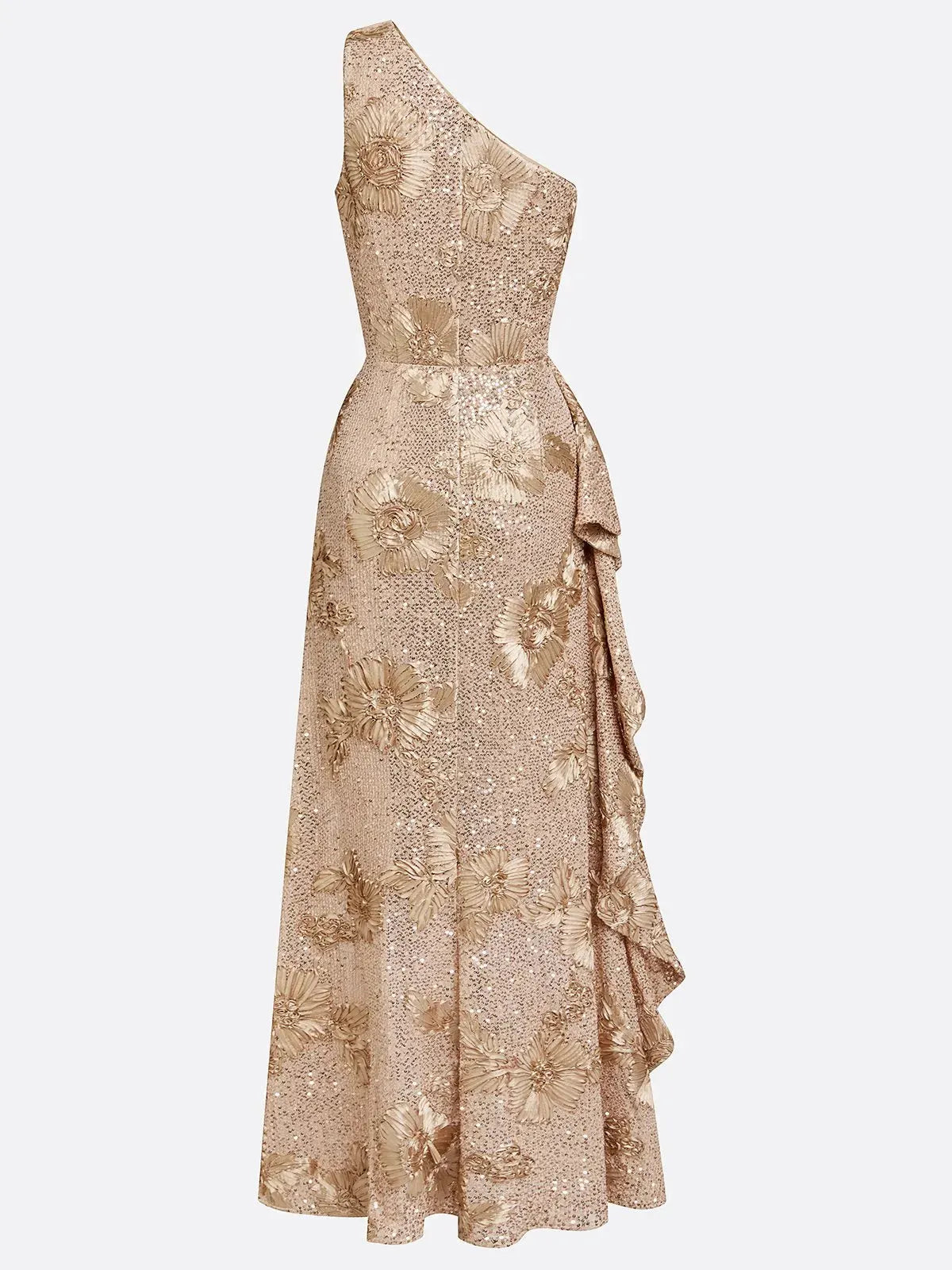 Champagne Jacquard Sequin One Shoulder Sleeveless Mermaid Floor-length Gown Dress