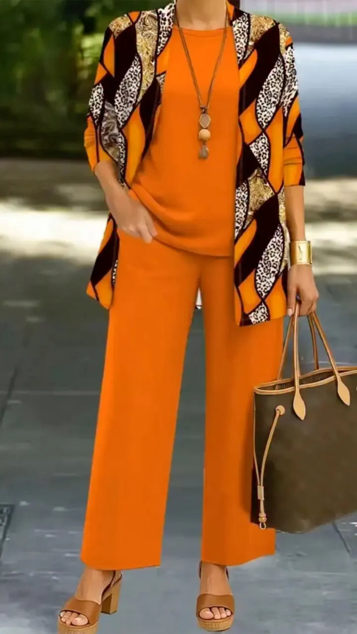 Women's Printed Cardigan Three Piece Outfit Set
