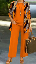Women's Printed Cardigan Three Piece Outfit Set