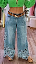 Eyelet Floral Wide Leg Jeans