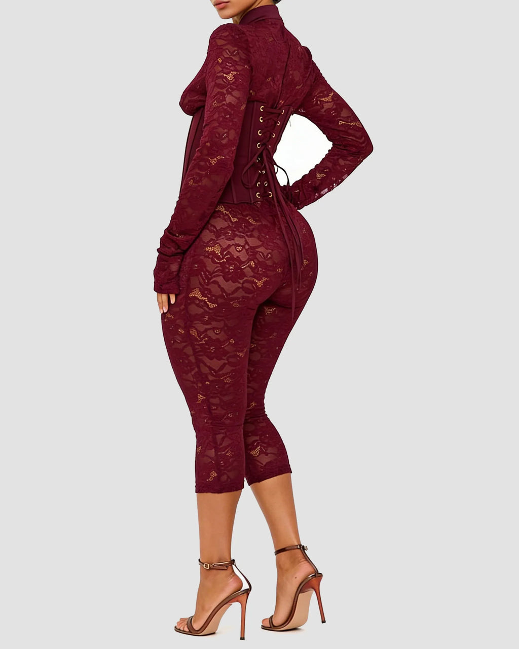 Lace Corset Long-sleeved Hourglass Jumpsuit