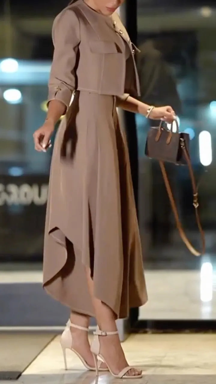 Cropped Jacket And Wide Leg Pant Two Piece Outfit