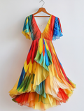 Summer Rainbow Parrot Feather Embroidered Dress bcc9