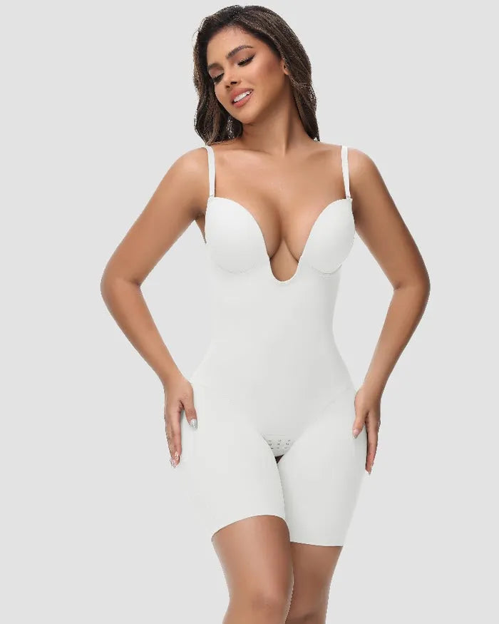 🎉 Women's U Plunge Strapless Tummy Control Bodysuit Low Back Built In Bra Shapewear