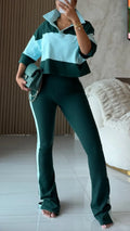 Color-Block Cropped Top & Flared Pants Set
