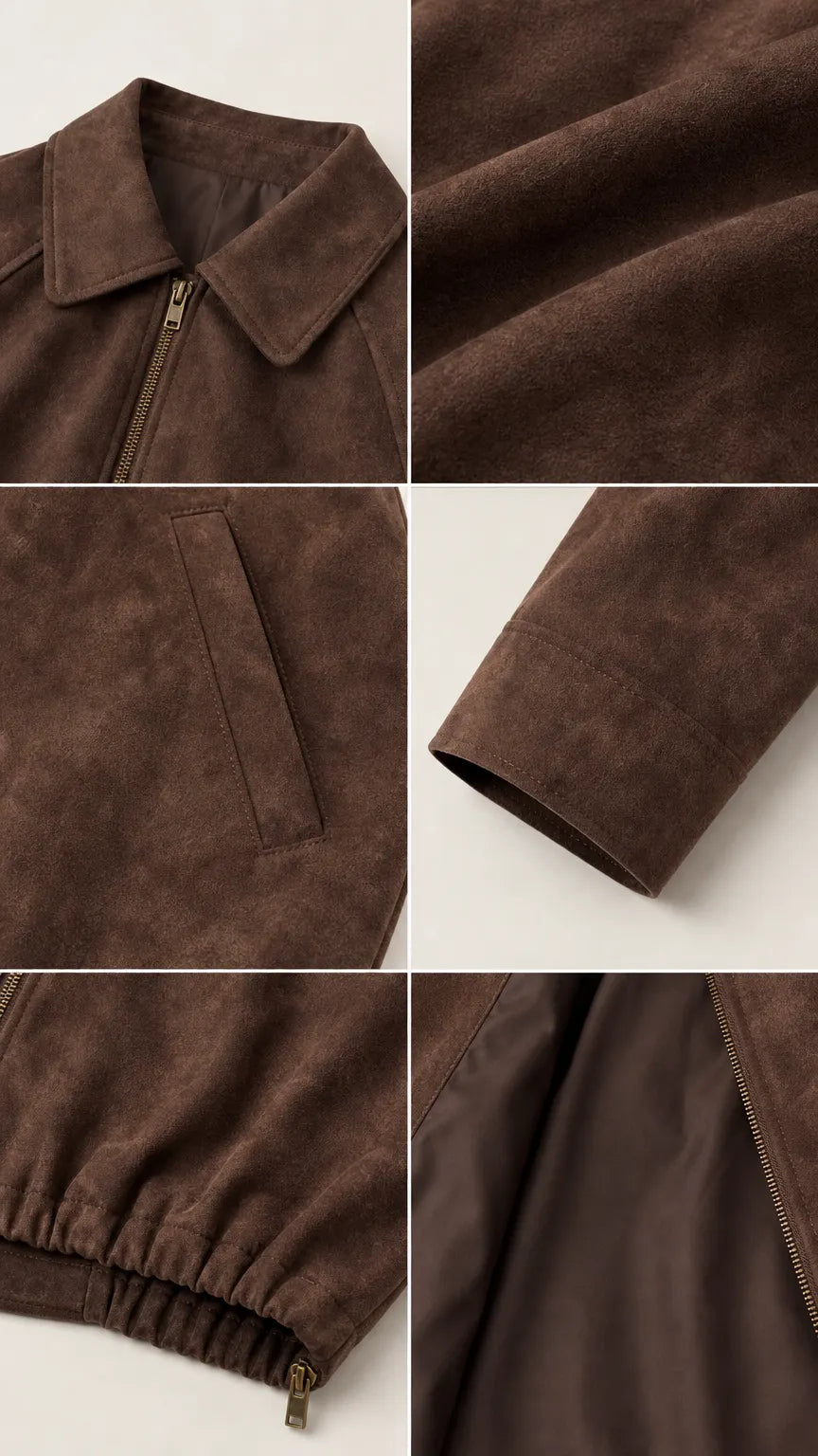 Women's Faux Suede Cropped Jacket - Zip-Up Collared Lightweight Jacket