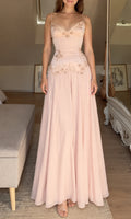 Spaghetti Strap Beaded Chiffon Evening Gown