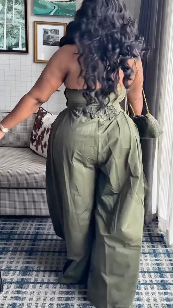 Olive Green Casual Sleeveless Jumpsuit