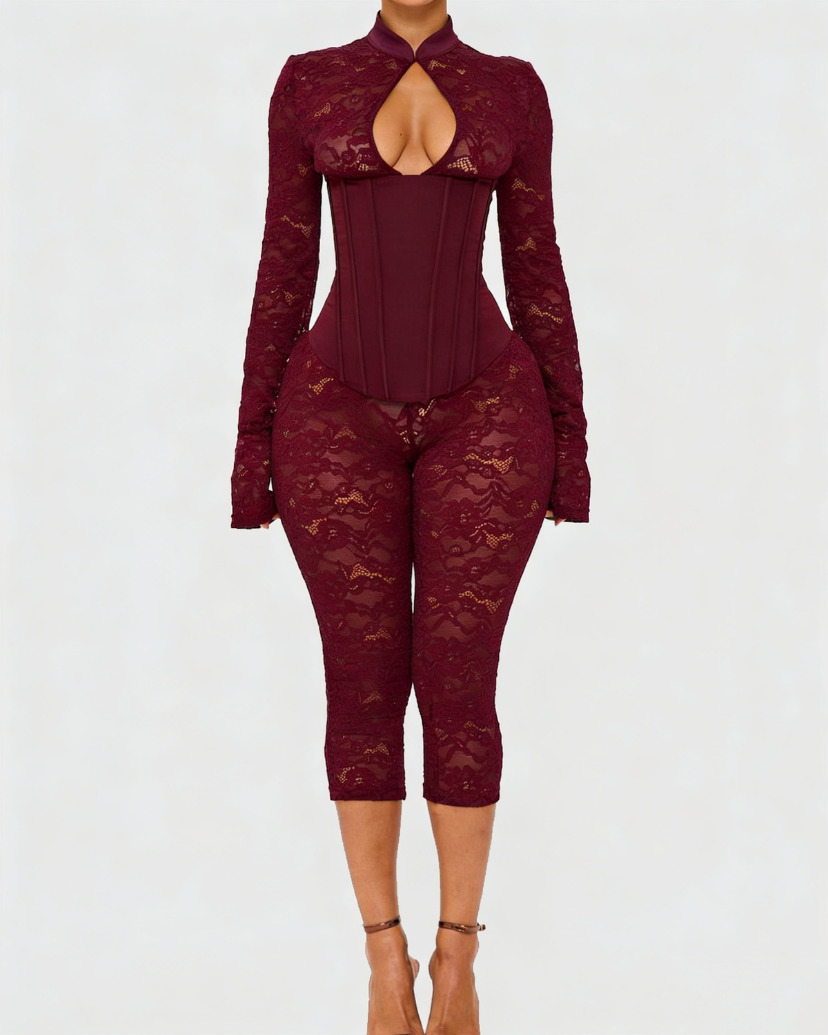 Lace Corset Long-sleeved Hourglass Jumpsuit