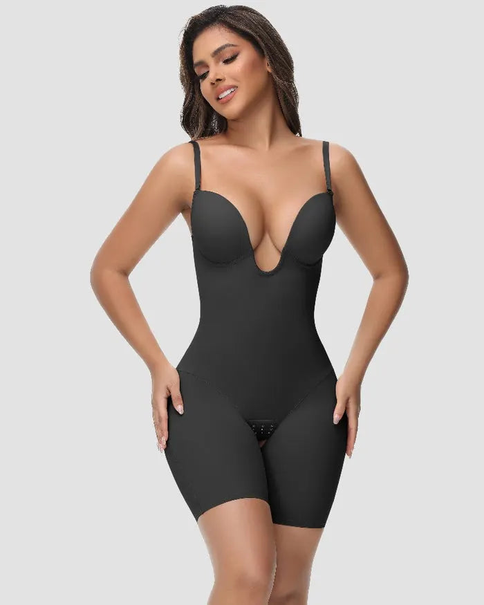 🎉 Women's U Plunge Strapless Tummy Control Bodysuit Low Back Built In Bra Shapewear