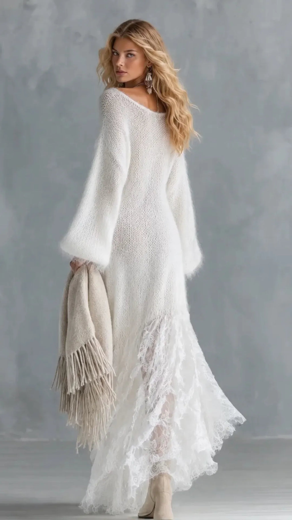 White Off Shoulder Chunky Knit Maxi Dress