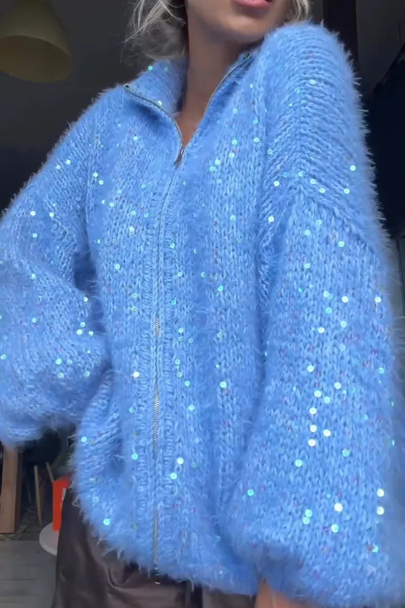 Women's Casual Warm Sequins Knit Cardigan