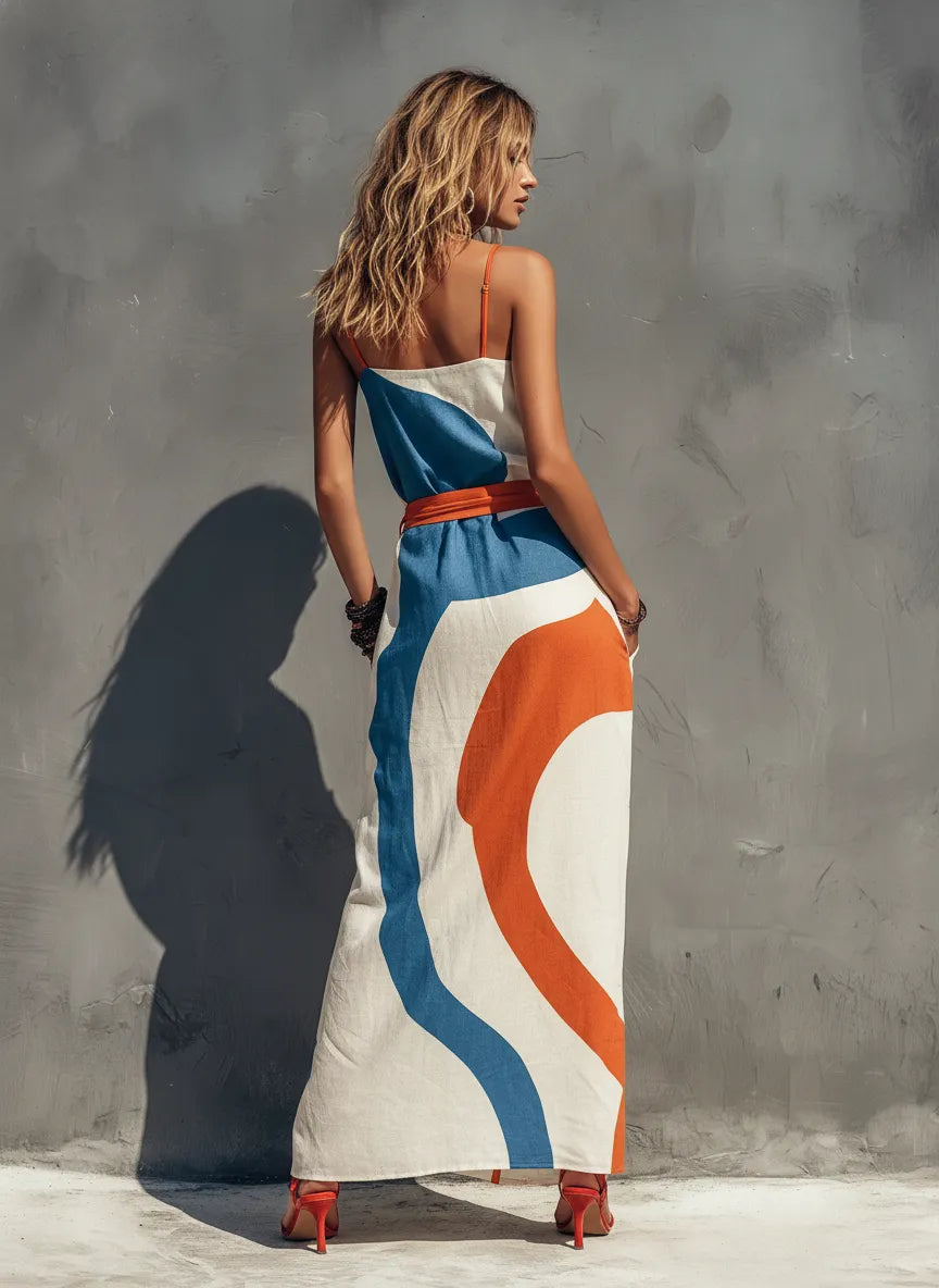 Women's Casual Printed Woven Sleeveless Maxi Dress With Spaghetti Straps MDZ0991F2LXY