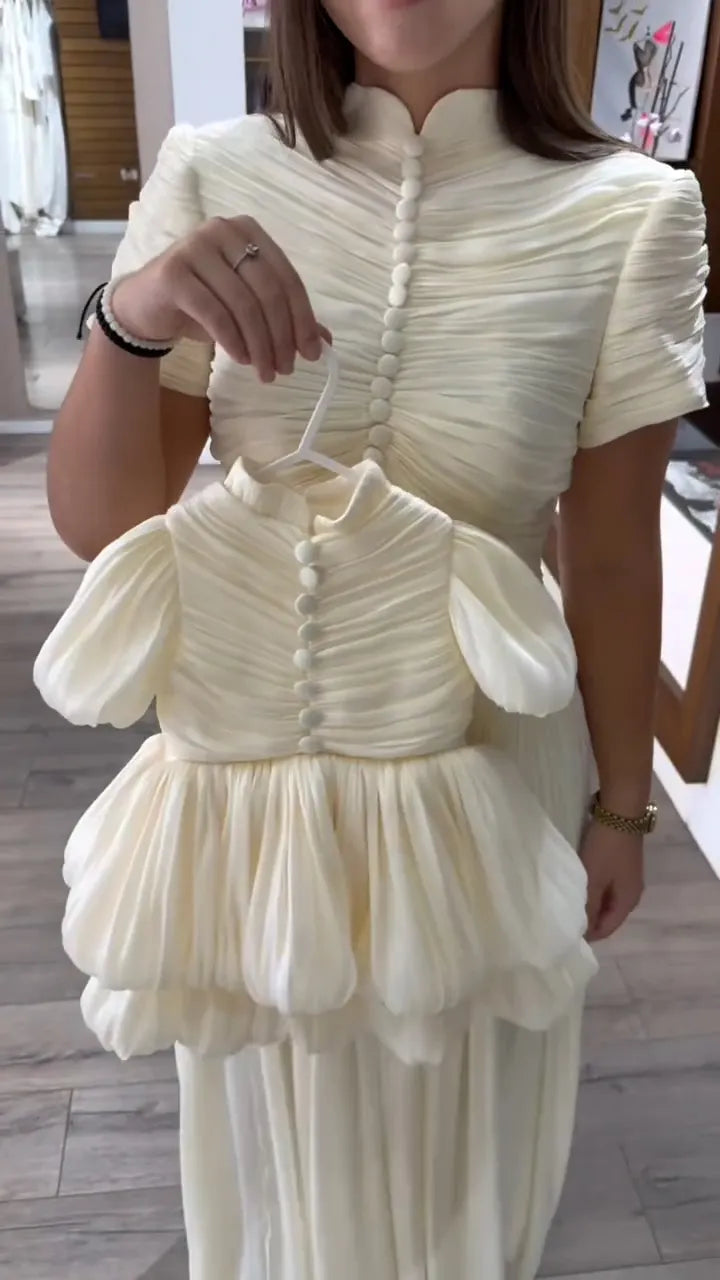 Mother And Daughter Matching Pleated Cream Dress