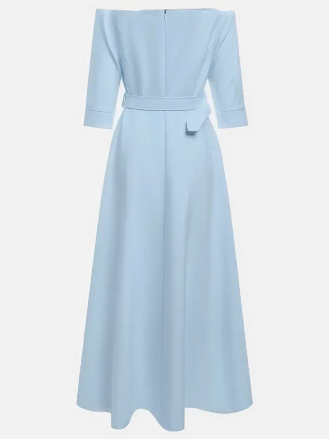 Light Blue Classic Off The Shoulder Half Sleeve A-Line Maxi Dress