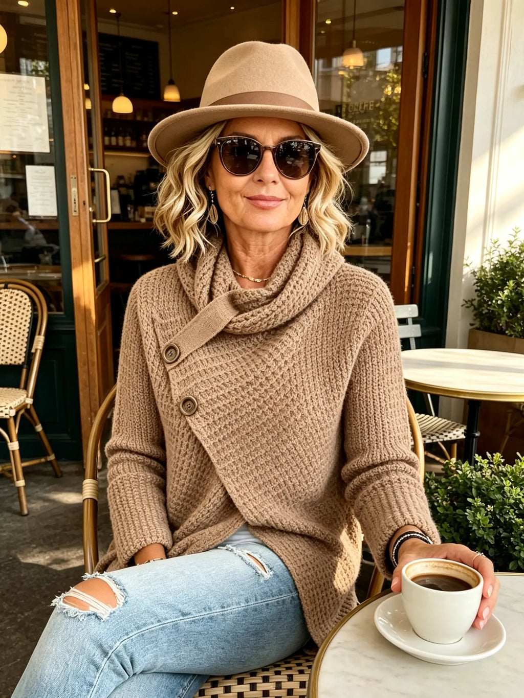 Asymmetric Cowl-Neck Knit Cardigan