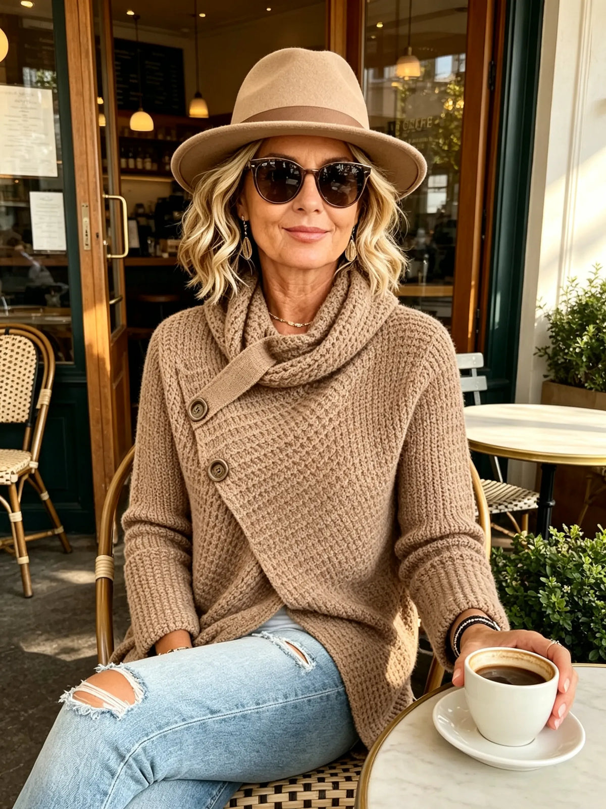 Asymmetric Cowl-Neck Knit Cardigan