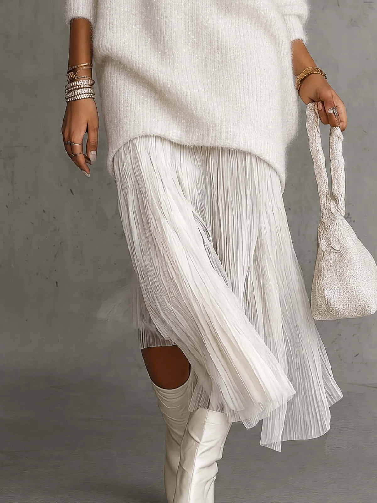 Layered Knit & Pleated Maxi Dress