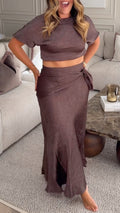 Mauve Textured Crop Top and Tie-Side Maxi Skirt Set