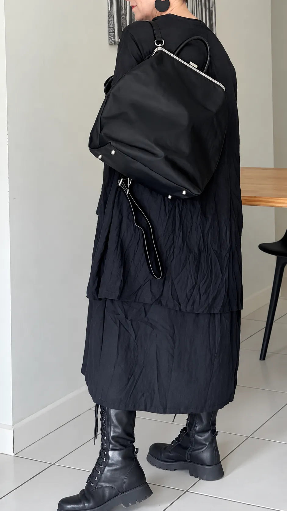 Black Asymmetric Pleated Midi Dress+Tops Set