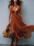 Women's Polka Dot High-Waisted V-Neck Dress