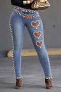 Rhinestone Heart Cutout Skinny Jeans