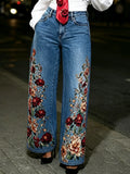 Floral Embroidered Wide-Leg Jeans