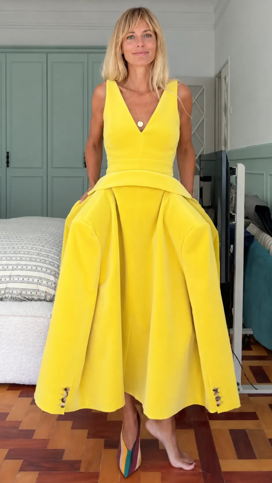 Sunshine Yellow Sculptural Peplum Maxi Dress