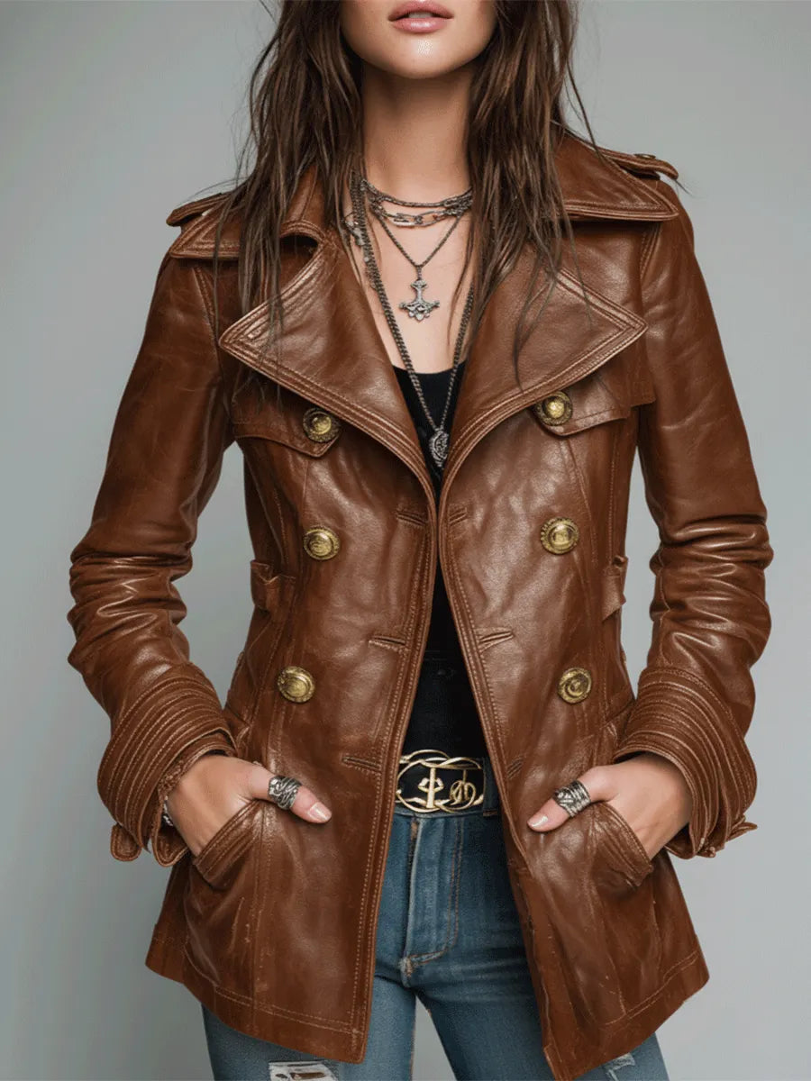 Vintage Black Double-Breasted Faux Leather Jacket
