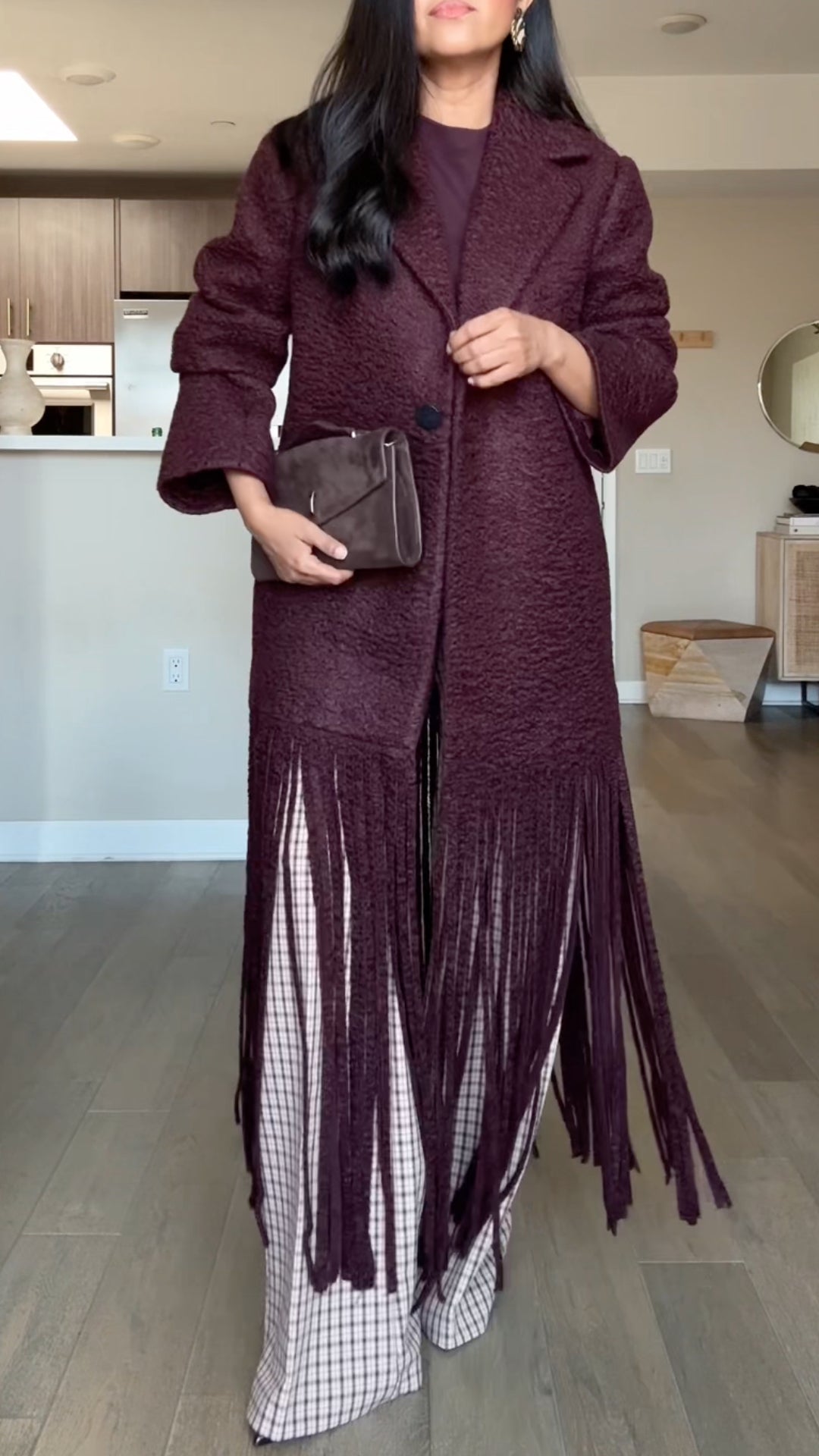 Textured Fringe-Hem Longline Coat
