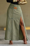 Olive Split Cargo Maxi Skirt