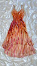 Tie‑Dye Beaded Ruffled Chiffon Midi Dress