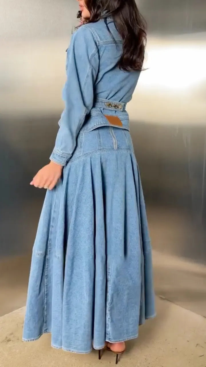 Denim Jacket And Maxi Skirt Two Piece Set
