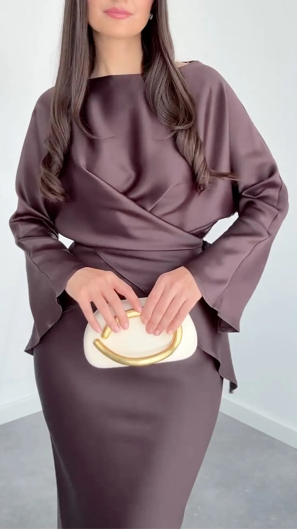 Draped Satin Top And Mermaid Skirt Two‑Piece Set
