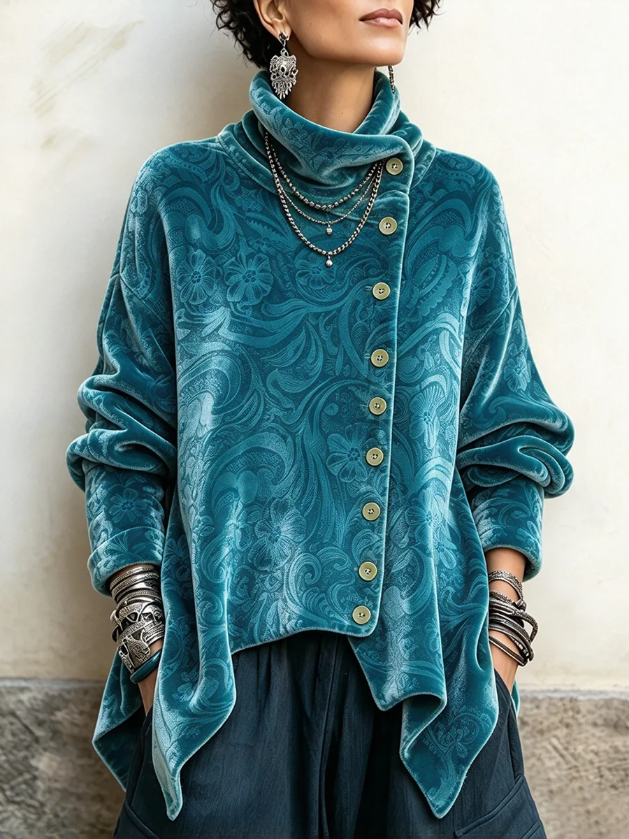 🤲LAST DAY SAVE 49% 🐆 Leopard Velvet Asymmetrical Button Top – Cozy, Flattering & Effortlessly Chic