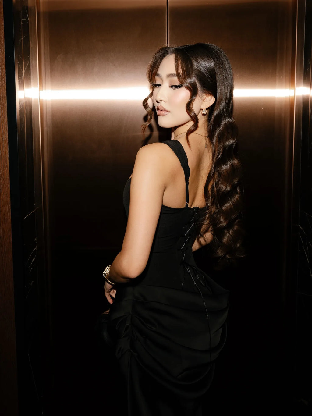 Cocoslly Spaghetti Straps Sleeveless High Waist Long Mermaid Prom Dress | Black Satin CO0118