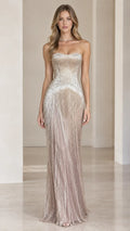 Strapless Beaded Fringe Sequin Maxi Evening Gown