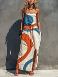 Women's Casual Printed Woven Sleeveless Maxi Dress With Spaghetti Straps MDZ0991F2LXY
