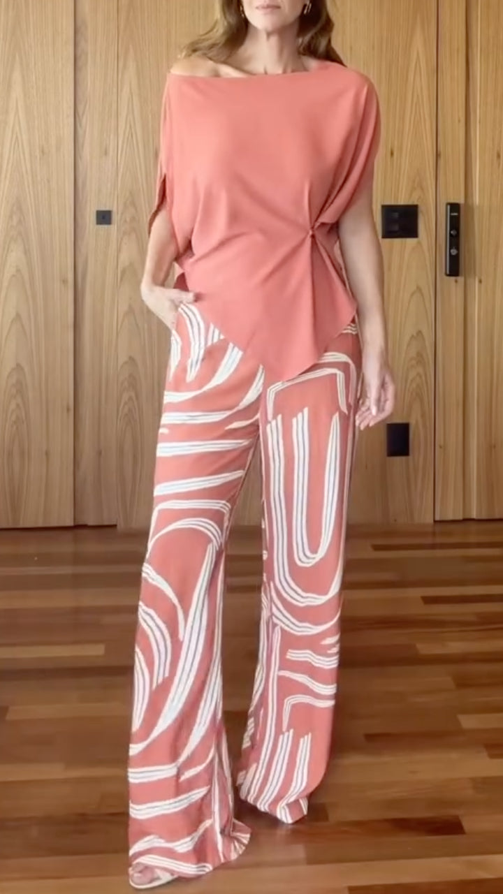 Off‑Shoulder Abstract Print Pant Two‑Piece Set